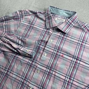Tommy Bahama Shirt Mens Extra Large Pink Plaid‎ Flip Cuff The Newport Coast Logo